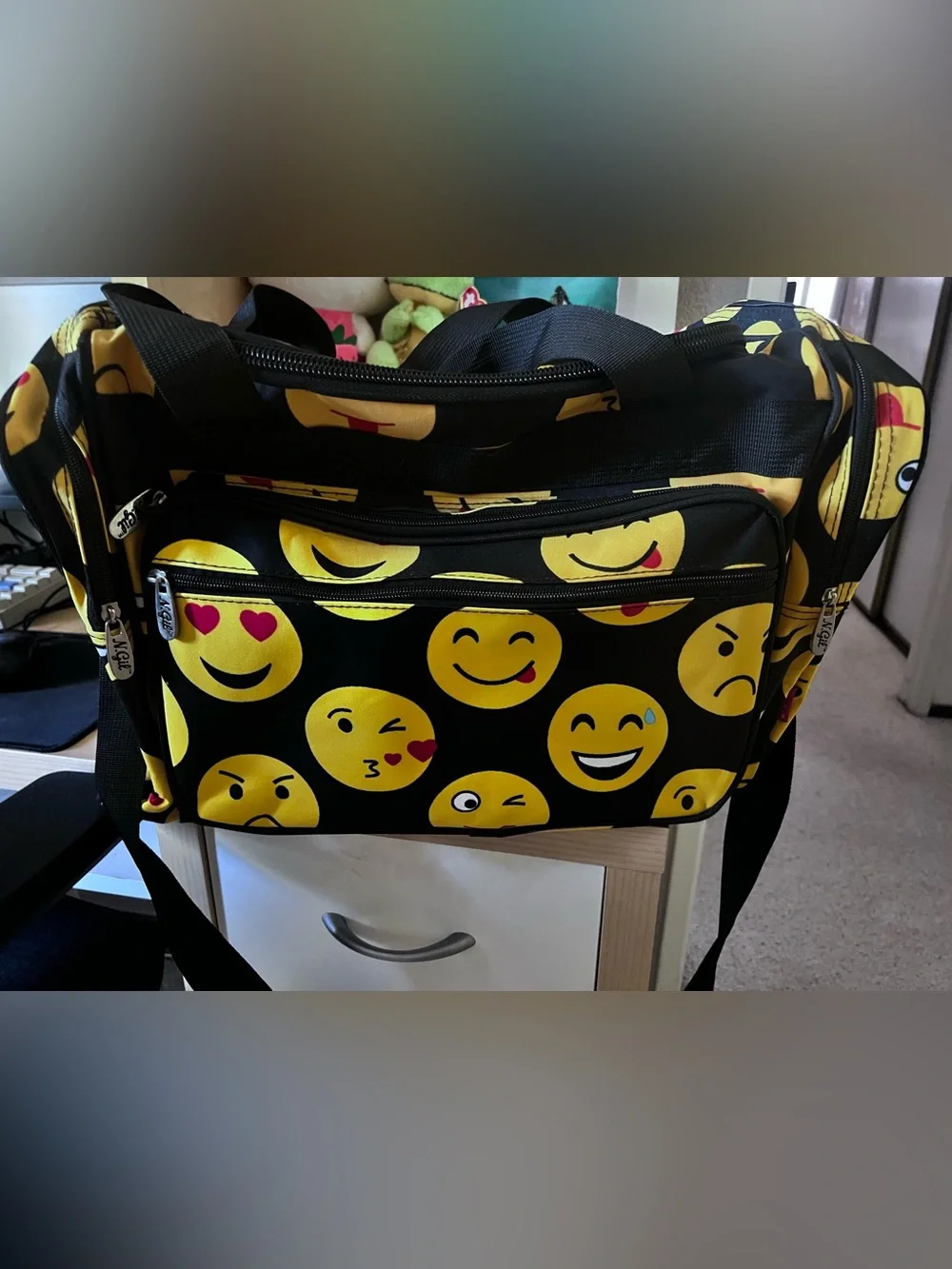 Black Emoji Print Duffel Bag - Unbranded
